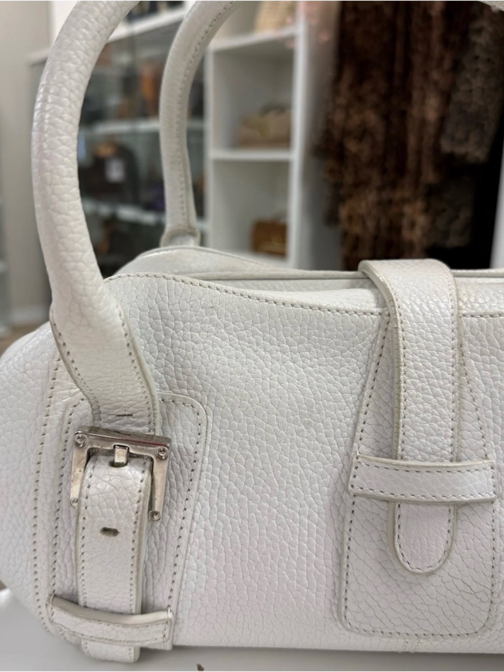Loewe White Pebbled Leather Senda Satchel - Picture 5 of 6